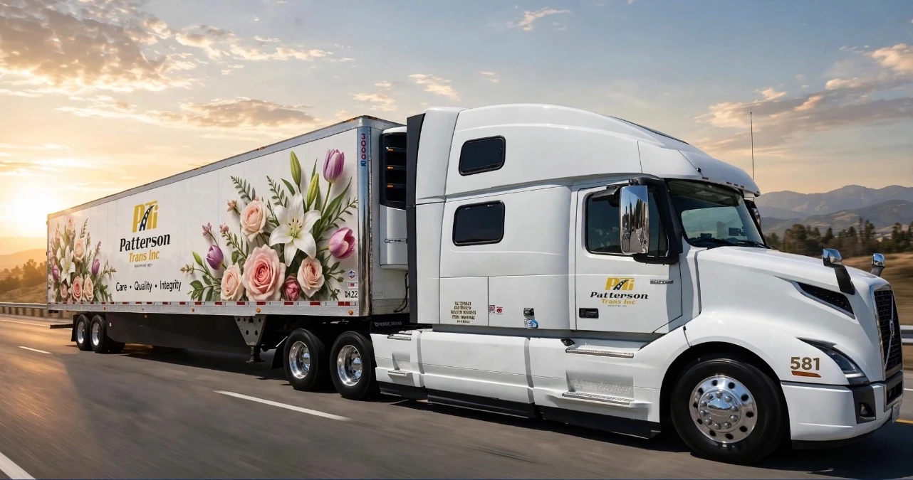 Patterson floral freight tractor-trailer on the road