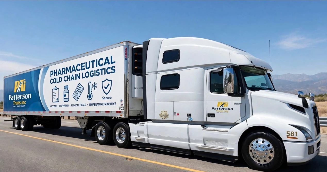 Patterson pharmaceutical cold-chain tractor-trailer on the road